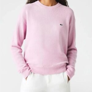 Lacoste Pink Crew Neck Sweater with Ribbed Cuffs Medium